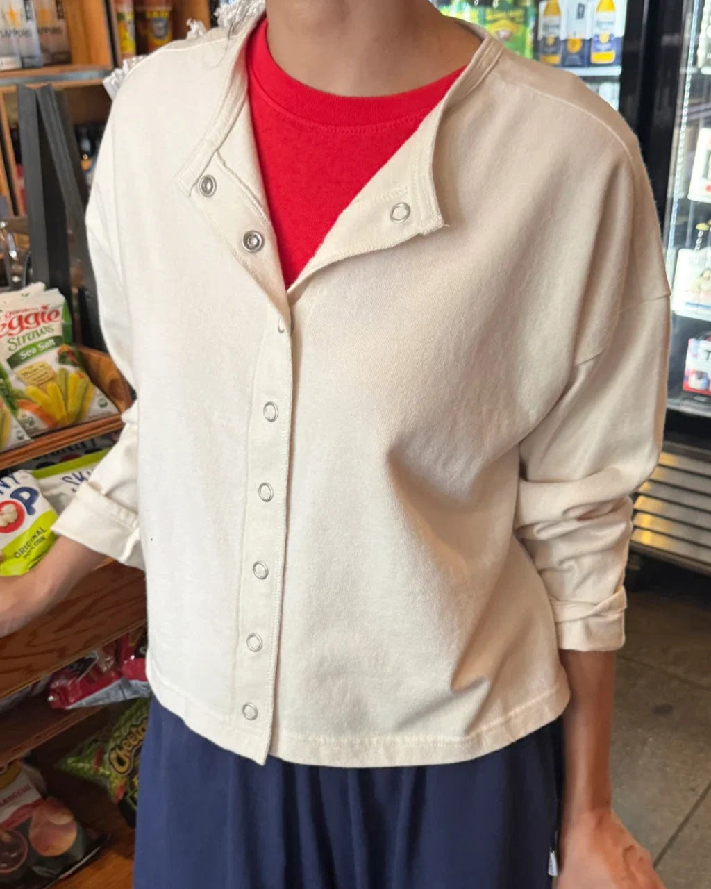 Soft Jersey Snap Cardigan - Naturel – ban.do