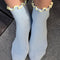 model wearing baby blue socks with butter ruffle trim