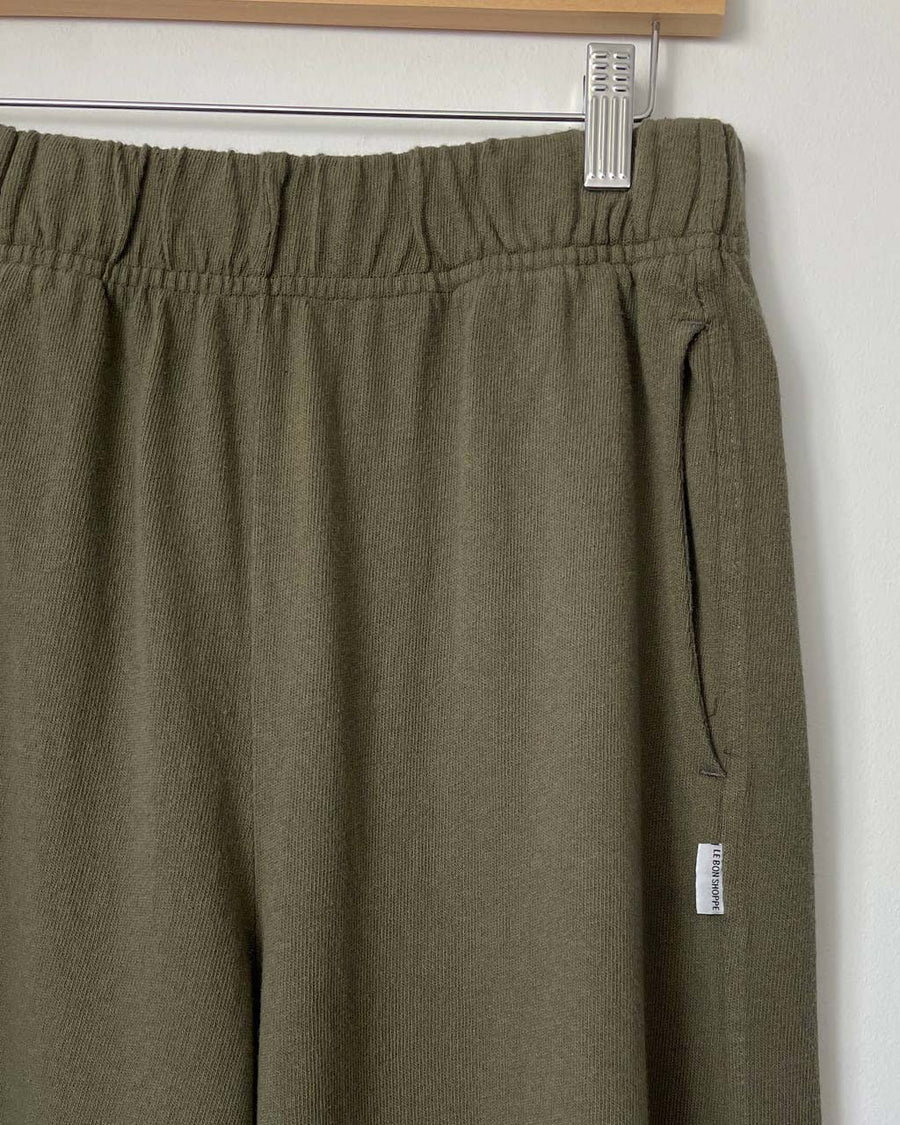 up close of olive green cotton pants