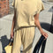 model wearing butter yellow relaxed fit cotton tee