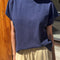 model wearing midnight blue relaxed fit cotton tee