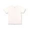 white organic cotton tee with slight distressing on the sleeves and neckline