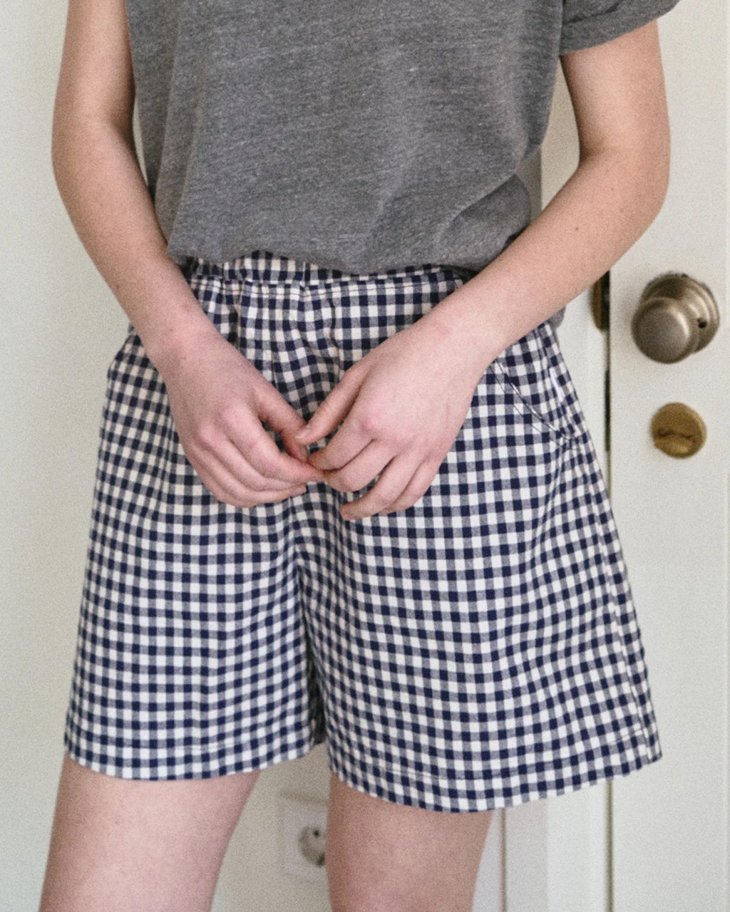 City Shorts - Navy Gingham – ban.do