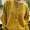 model wearing bistro yellow mohair cardigan