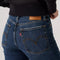 up close of back pocket dark wash wedgie straight jeans