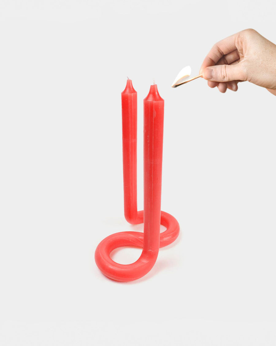 model lighting red double ended twist candlestick