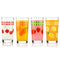 set of 4 vintage inspired fruit glasses: cherry, orange, strawberries and lemon filled with liquids