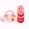 set of 7 strawberry, gingham and red makeup erasers with wash bag and checkered hair clip