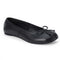 black ballet flats with black dainty bow on the front and split toe detail