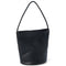 side view of black leather bucket bag