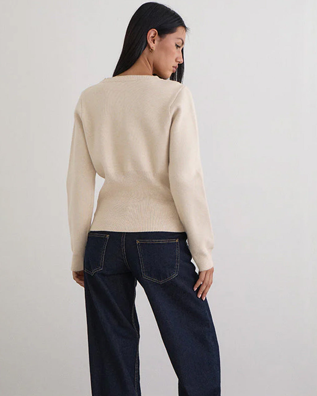 Subra Long Sleeve Ribbed Hem Cardigan - Ivory – ban.do