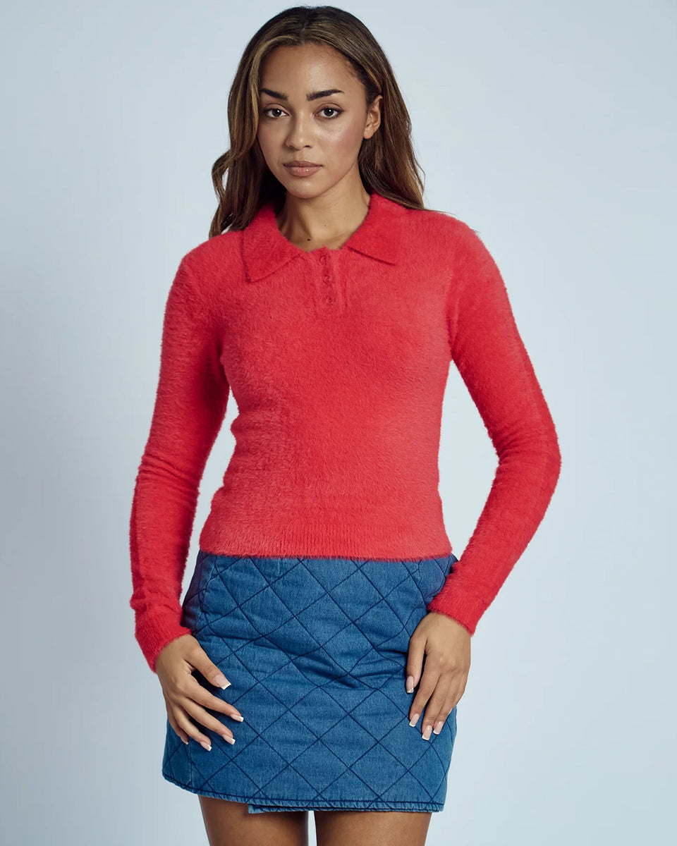 トップス orimi 24ss GLITTER KNIT POLO Long Sleeve Knit Polo ~ Lapis Boucle – 3sixteen