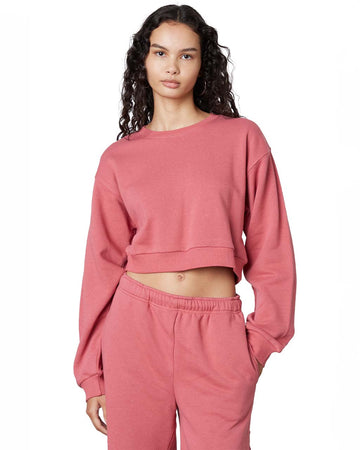 model wearing punch cropped pullover sweatshirt
