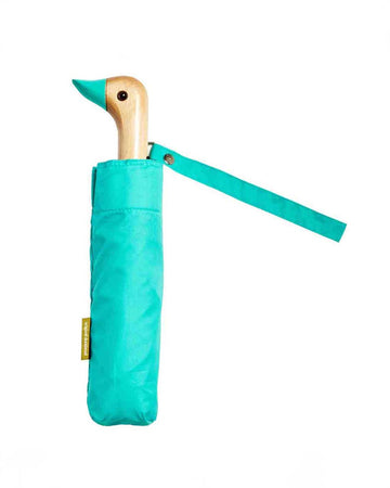 mint compact umbrella with wooden duck head handle