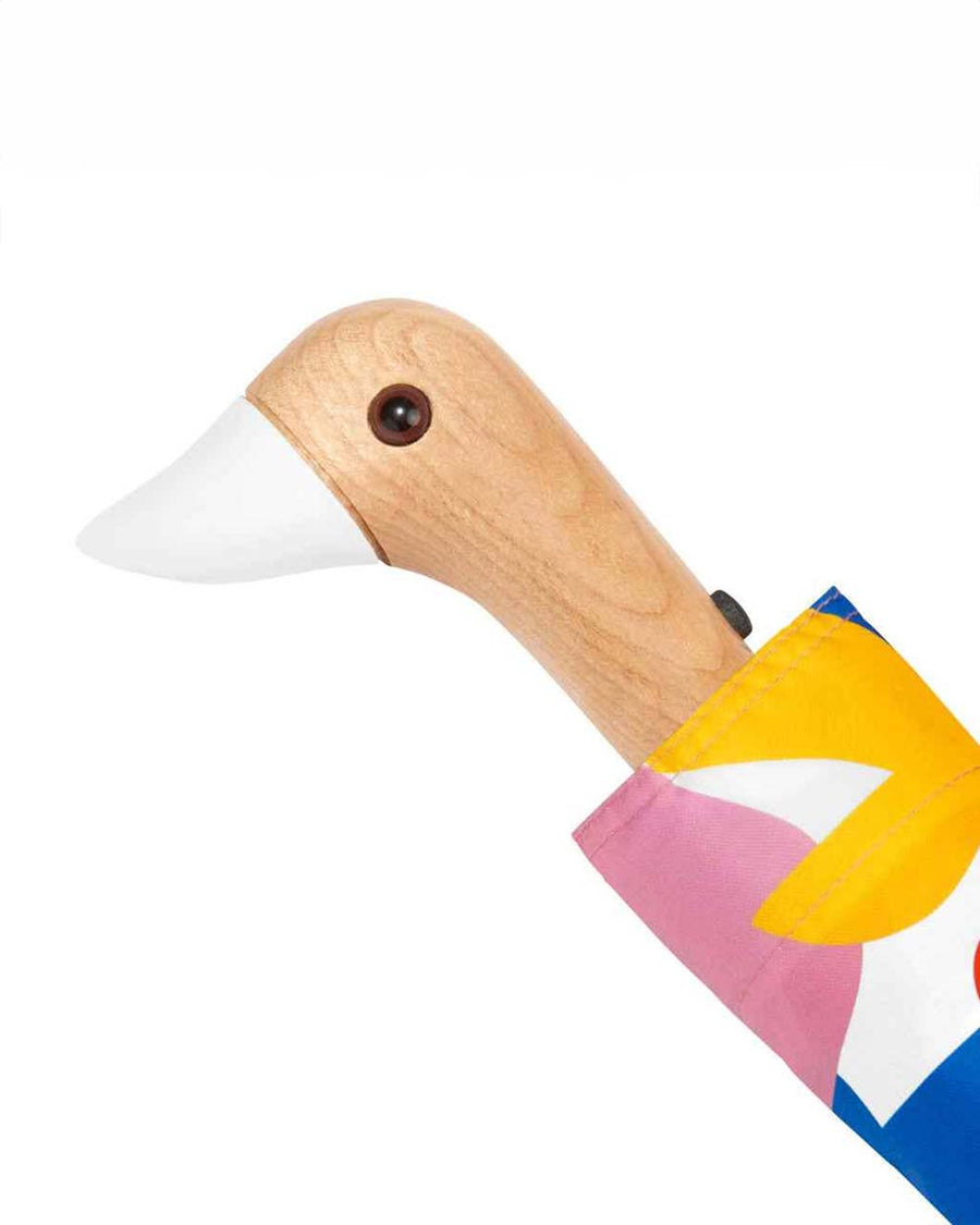 up close of wooden duck head handle
