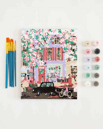 painted paint by numbers kit with periwinkle floral city image 