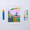 painted mini unframed paint by numbers kit with colorful cherry blossom tree, set of paintbrushes and pots of paint