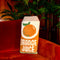 orange juice carton shaped throw pillow on chair