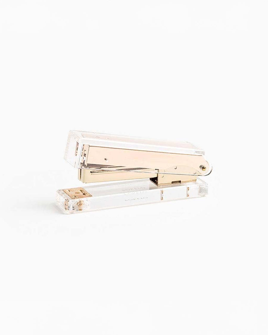 side view of gold acrylic stapler