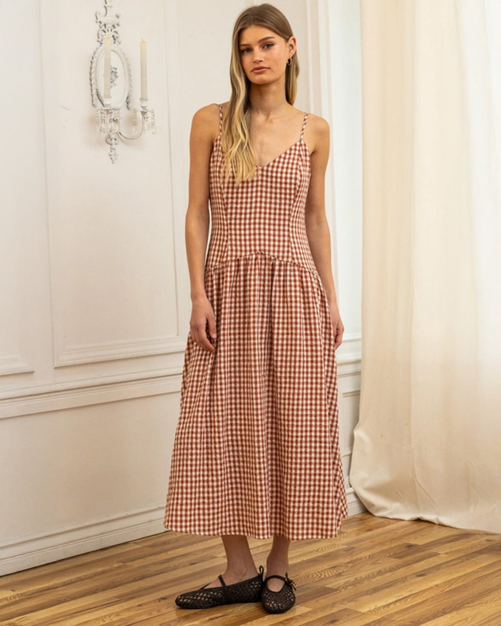 Sweetheart Midi Dress - Warm Brown Gingham ban.do Sweetheart Midi Dress - Warm Brown Gingham ban.do