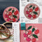 pink embroidery kit with all over cherry and white flowers with ring, thread, pre-printed fabric and instructions