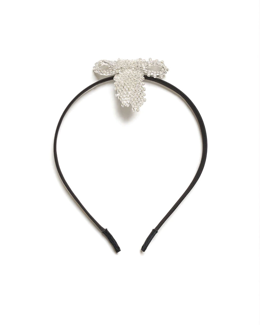 black velvet headband with beaded bow in the center