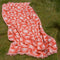 cream and coral red half sun turkish towel with fringe