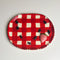 handmade tray with red and white gingham with 3d ant and strawberry print