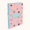 pink pinstripe notebook with blue elastic phone loop and sanrio character faces print