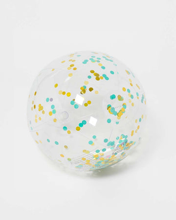 gold, mint, and lavender confetti inflatable beach ball