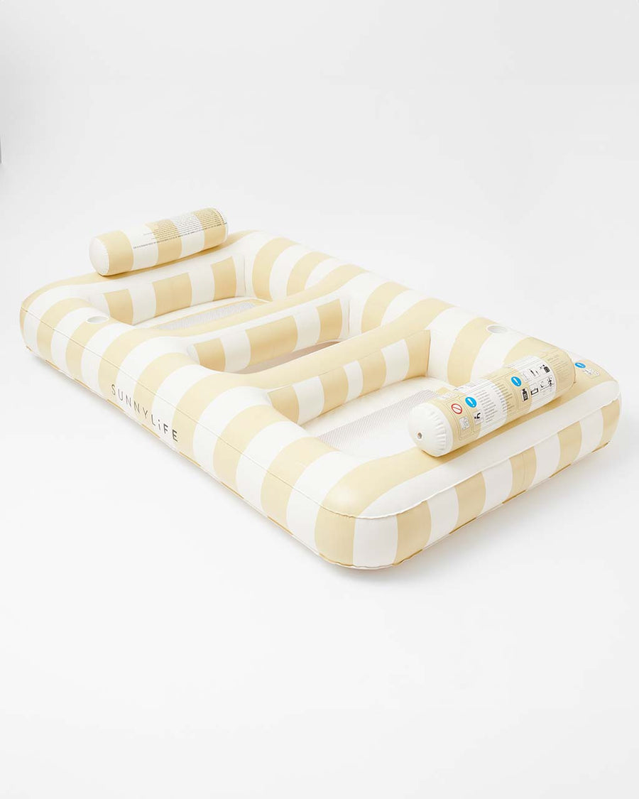 oversized pastel yellow and white stripe float for two people
