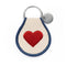 cream patch keychain with red heart and navy trim