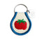 patch keychain with blue trim and red tomato