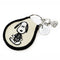 side view of cream and black patch keychain with skeleton snoopy design