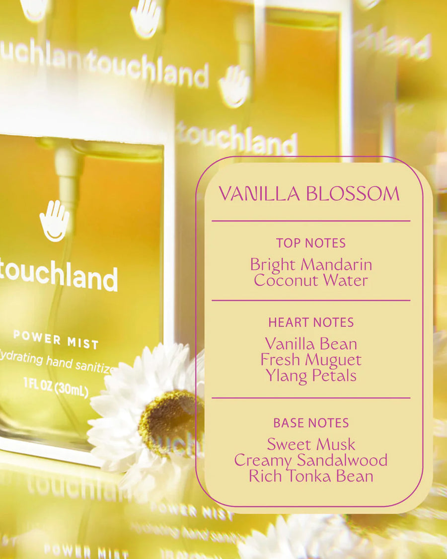 vanilla blossom: bright mandarin, coconut water, vanilla bean, fresh muguet, ylang petals, sweet musk, creamy sandalwood, rich tonka bean