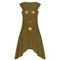 green midi dress with handkerchief hem and strategically placed starfish and seashell designs