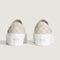 back view of pair of mushroom and marshmallow checkered stackform sneakers