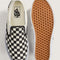 top and bottom view of comfy padded collar and signature rubber waffle outsole and black and white checkerboard print