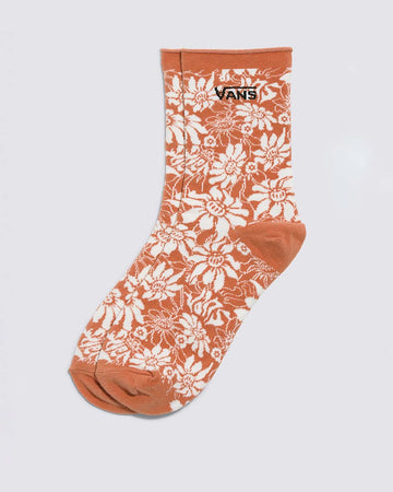 rust crew socks with white floral print