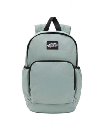 seafoam green backpack with black trim