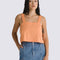 model wearing peach cropped tank with square neckline
