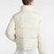 back view of model wearing cream cropped puffer jacket