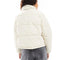 back view of model wearing cream cropped puffer jacket
