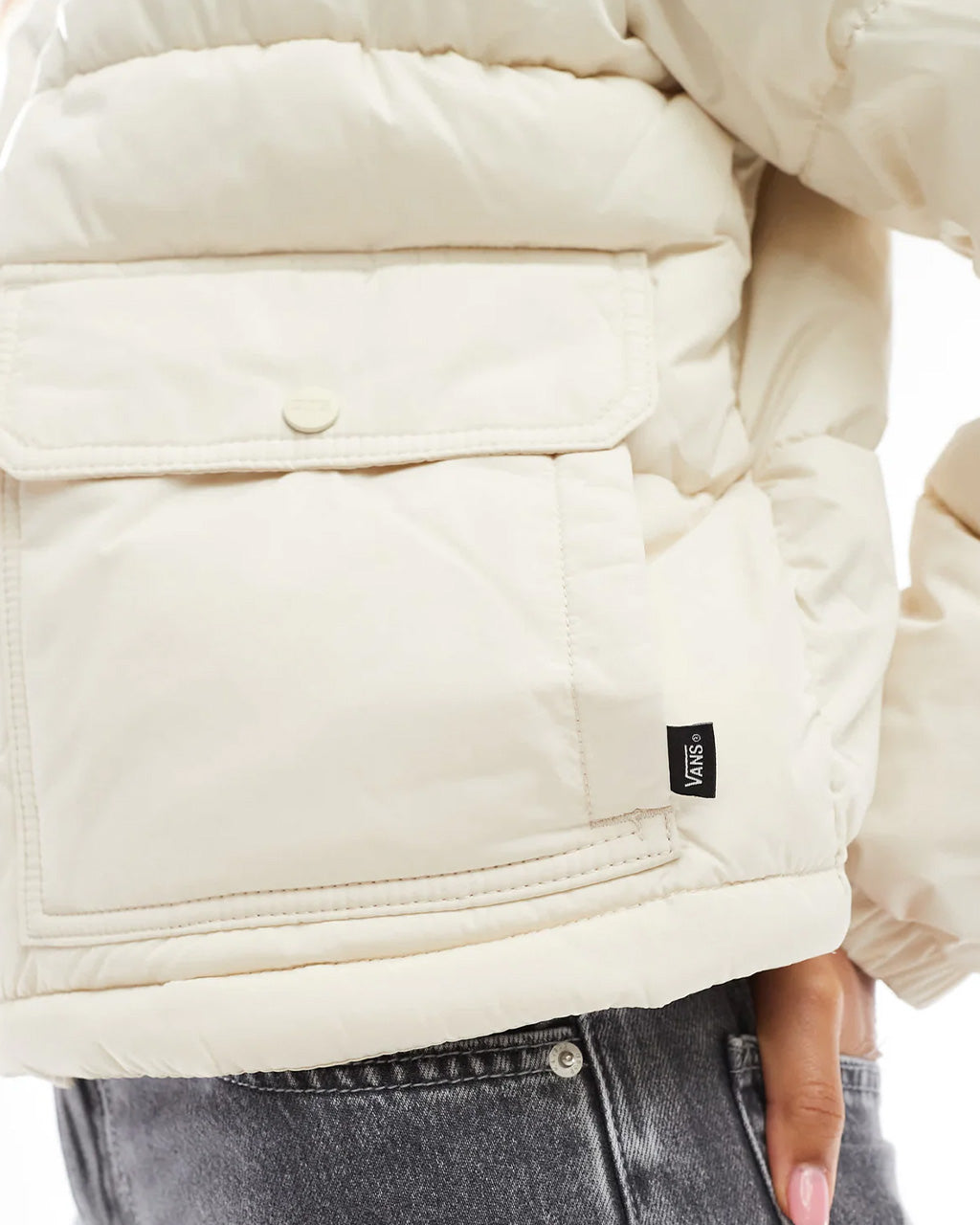 ジャケット・アウター Creampuff レディースハイネックプファージャケット-アイボリー（ダウン