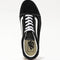topview of vans black lowpro sneaker with white iconic stripe