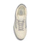 top view of cream sneaker with slate blue stripe and accents