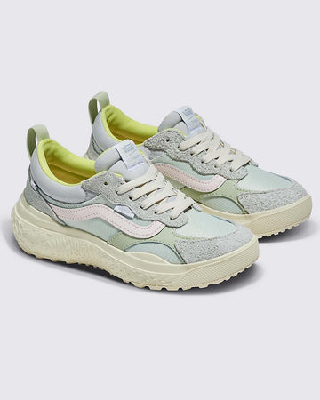 mint vans ultrarange neo sneakers with pink, green and yellow trim