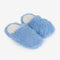 sideview of periwinkle fuzzy slide slippers