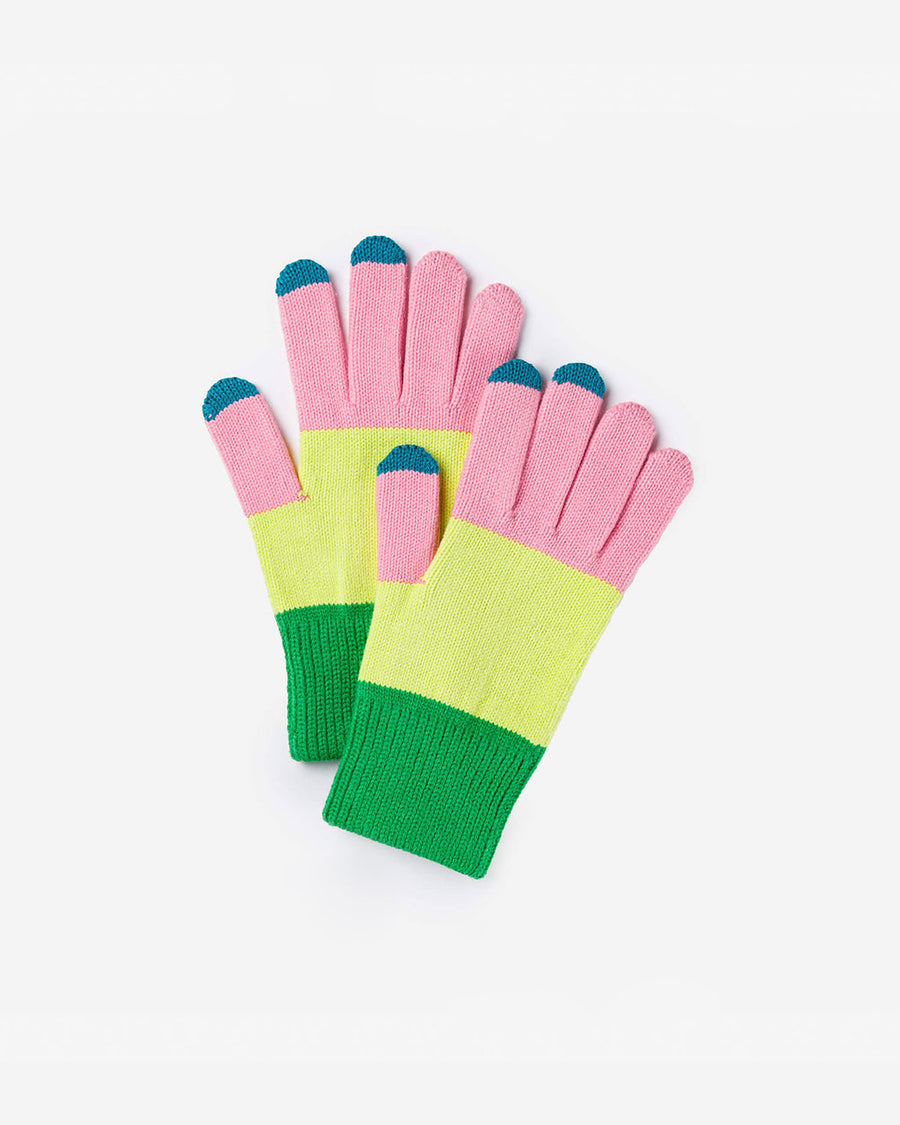 pink, yellow and green stripe tech gloves