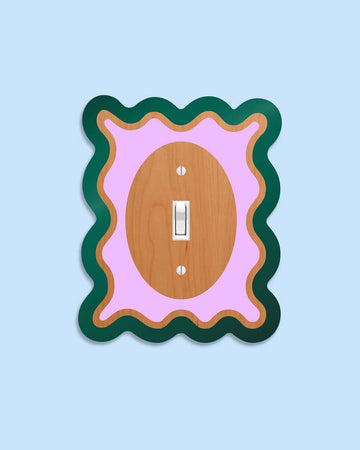 dark green, lavender and wood wavy single toggle light switch cover